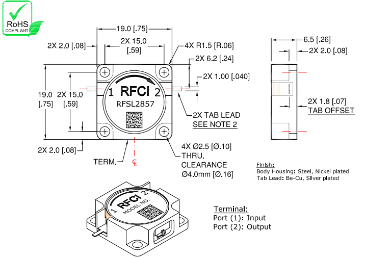 RFSL2857鐵氧體隔離器現貨庫存RFCI RFSL2857鐵氧體隔離器現貨庫存RFCI